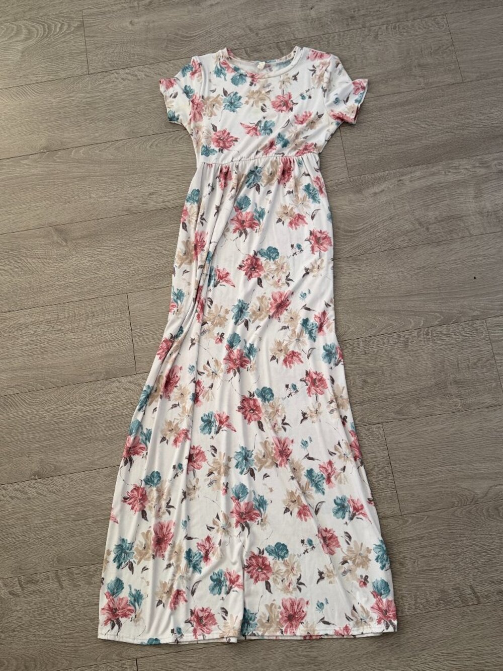 Pinkblush Floral Maxi Dress White Pink Blue Short Sleeve Maternity Size Small